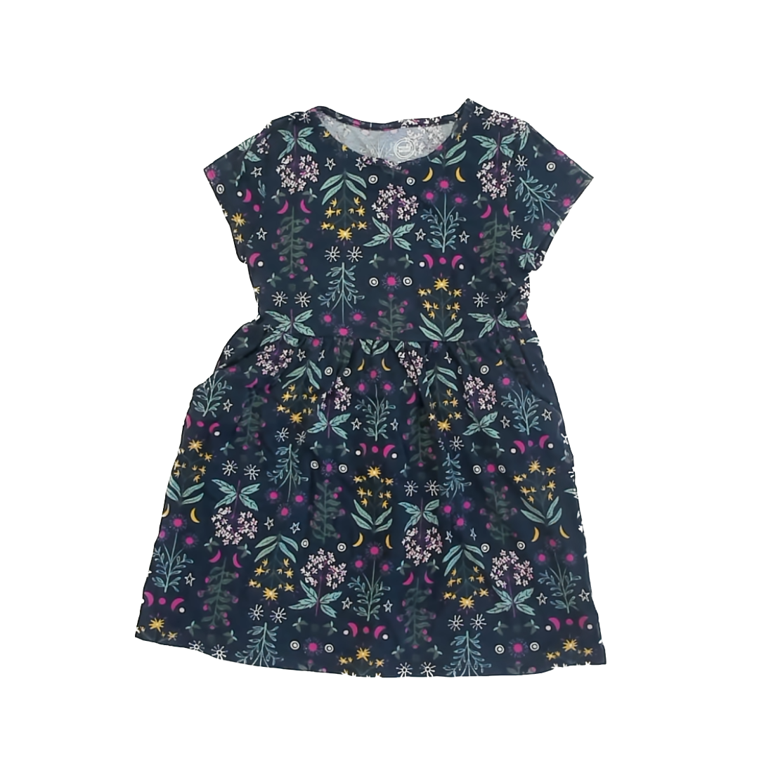 Wonder Nation Girls Navy Patterned Dress Size: 7-8 Years Navy Patterned