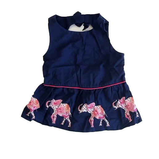 Janie & Jack Girls Navy | Pink Elephants Blouse Size: 2T Navy | Pink Elephants
