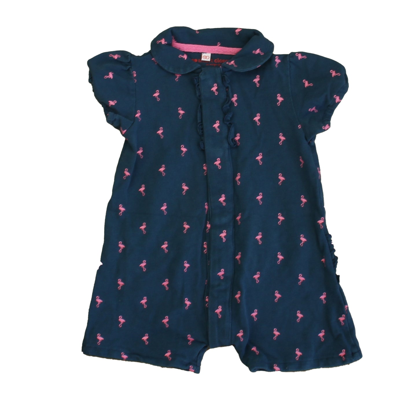 Magnificent Baby Girls Navy | Pink Flamingo Romper Size: 9 Months