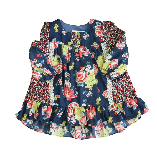 Bonnie Jean Girls Navy | Pink Floral Dress Size: 24 Months Navy | Pink Floral