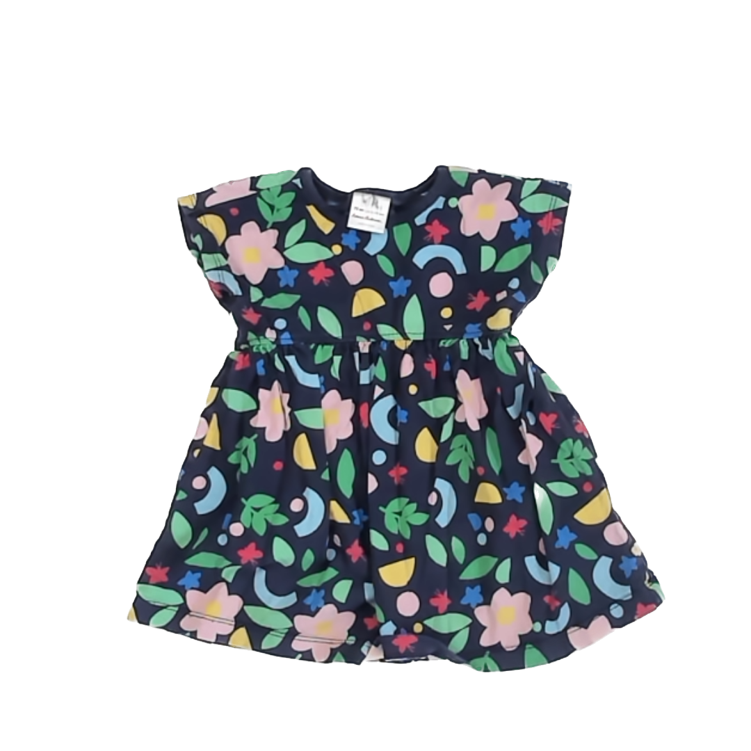 Hanna Andersson Girls Navy | Pink Floral Dress Size: 12-18 Months Navy | Pink Floral
