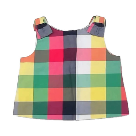 Janie and Jack Girls Navy | Pink | Green Check Blouse Size: 4T Navy | Pink | Green Check