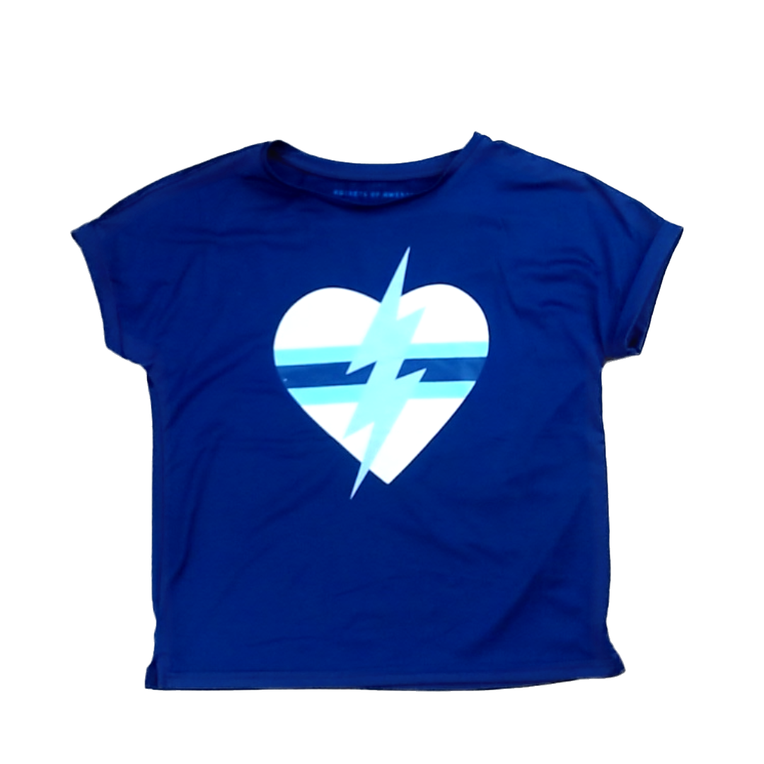 Rockets Of Awesome Girls Navy | Pink Heart | Lightening Bolt Short Sleeve Shirt Size: 7 Years Navy | Pink Heart | Lightening Bolt