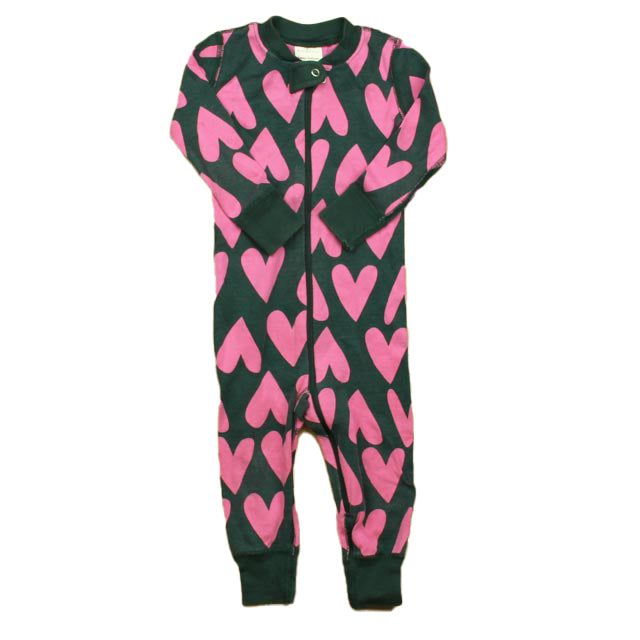 Hanna Andersson Girls Navy Pink Heart 1-piece Non-footed Pajamas Size: 18-24 Months