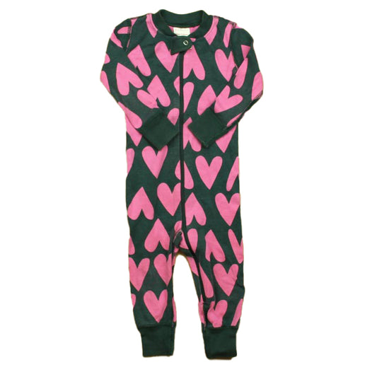 Hanna Andersson Girls Navy Pink Heart 1-piece Non-footed Pajamas Size: 18-24 Months