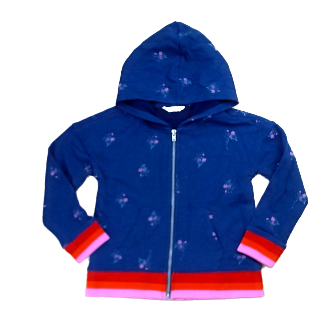 Rockets Of Awesome Girls Navy | Pink Striped Edges | Flowers Sweater Size: 4T Navy | Pink Striped Edges | Flowers