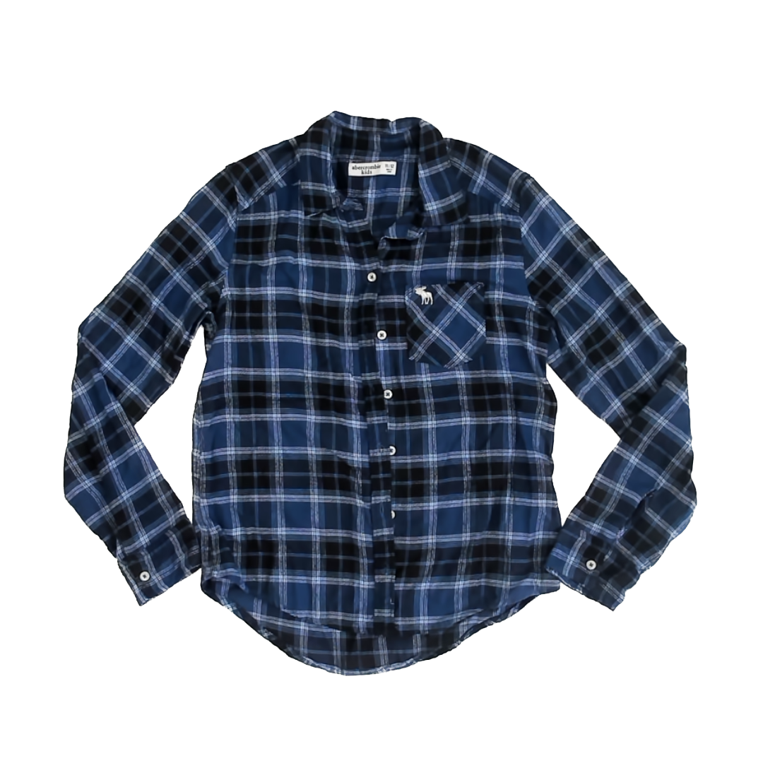Abercrombie Boys Navy Plaid Flannel Button Down Long Sleeve Size: 11-12 Years Navy Plaid Flannel