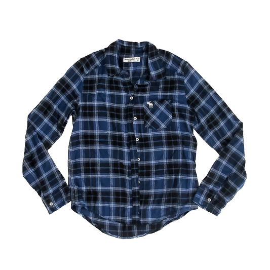 Abercrombie Boys Navy Plaid Flannel Button Down Long Sleeve Size: 11-12 Years Navy Plaid Flannel