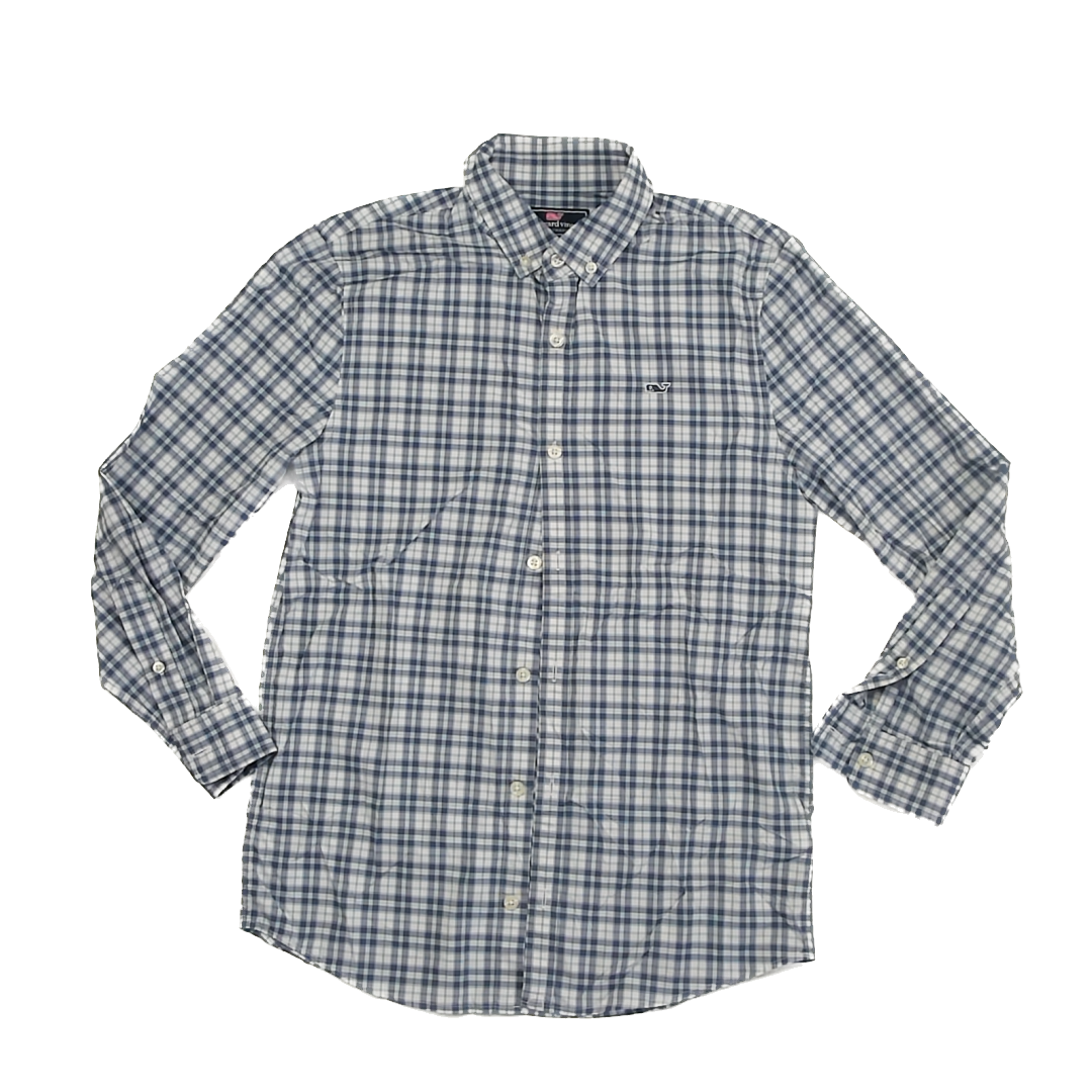 Vineyard Vines Boys Navy Plaid Button Down Long Sleeve Size: 12-14 Years Navy Plaid