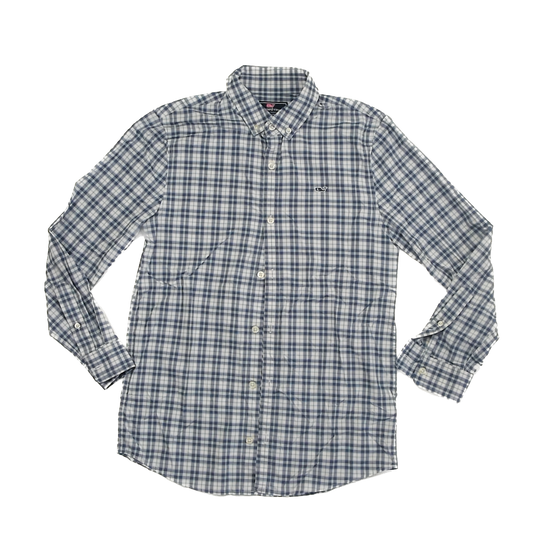 Vineyard Vines Boys Navy Plaid Button Down Long Sleeve Size: 12-14 Years Navy Plaid