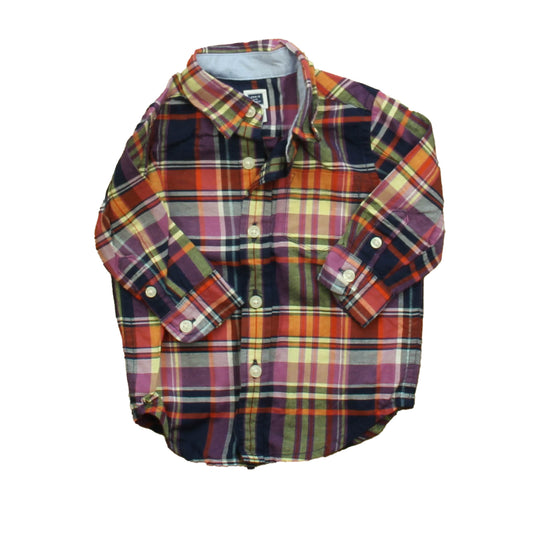 Janie and Jack Boys Navy Plaid Button Down Long Sleeve Size: 3-6 Months Navy Plaid