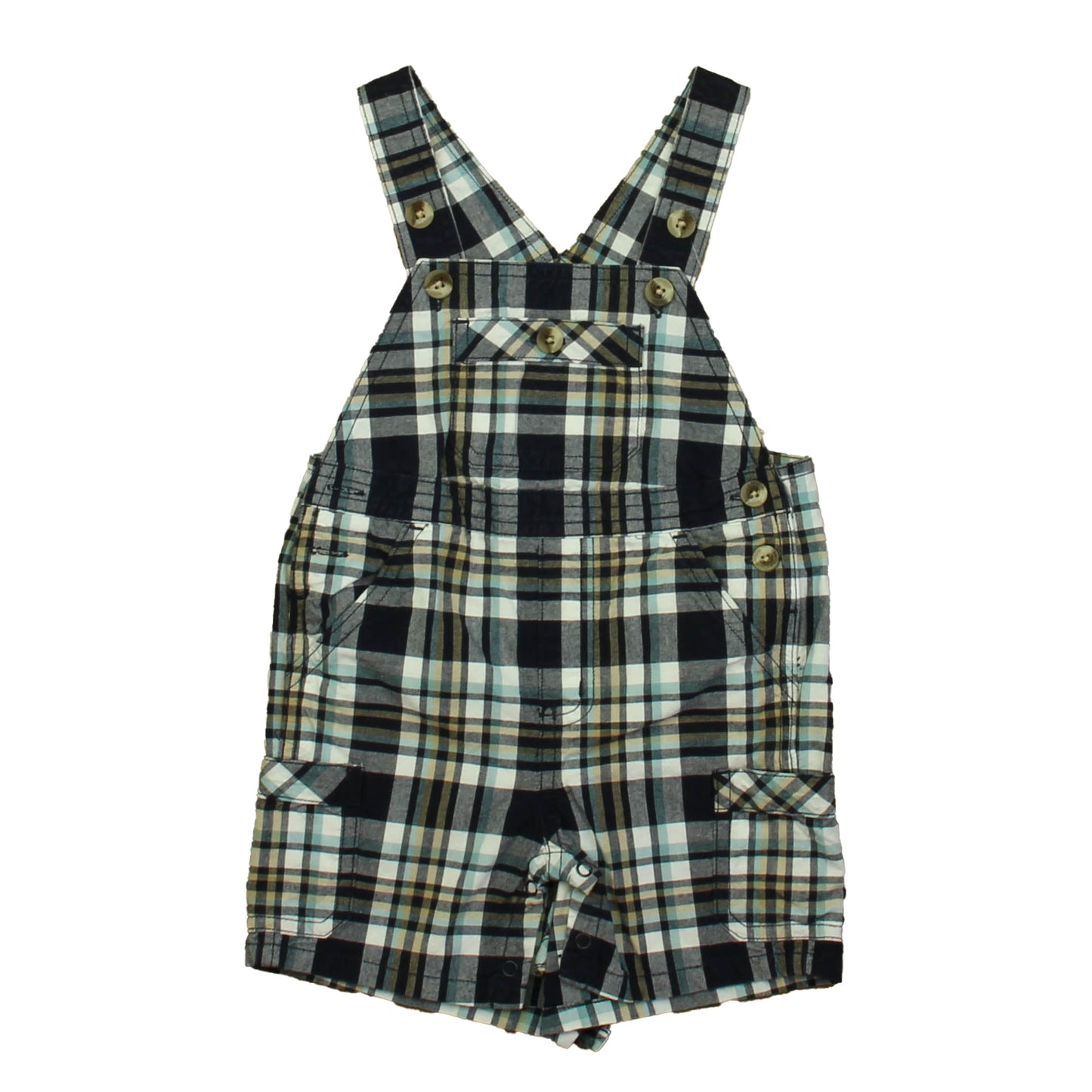 Janie and Jack Boys Navy Plaid Overall Shorts Size: 6-12 Months Navy Plaid
