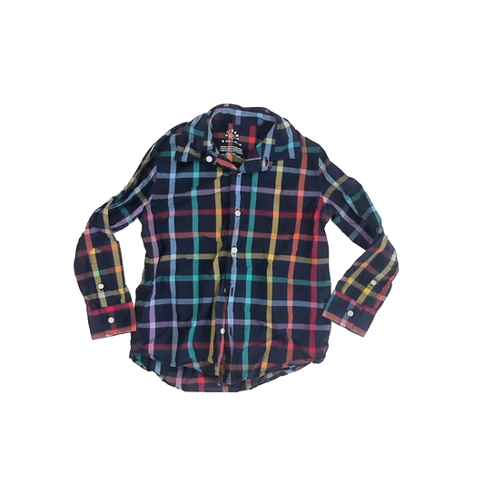 Primary Boys Navy Plaid Button Down Long Sleeve Size: 6-7 years Navy Plaid