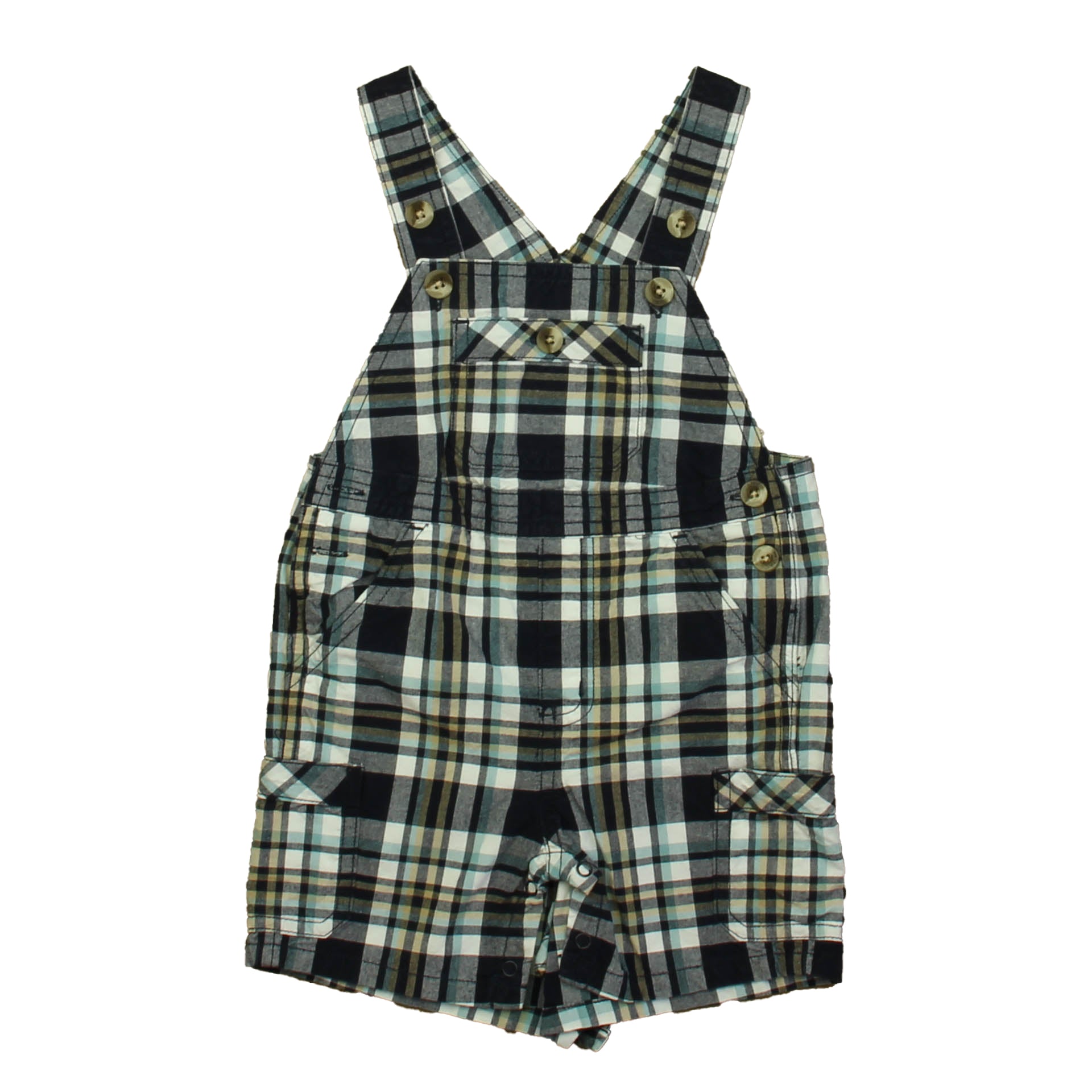 Janie and Jack Boys Navy Plaid Overall Shorts Size: 6-12 Months Navy Plaid