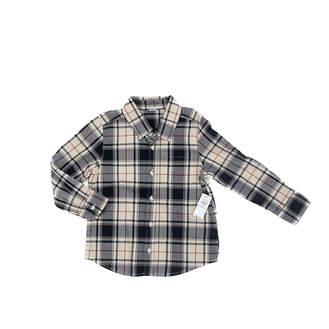 Old Navy Boys Navy Plaid Button Down Long Sleeve Size: 4T Navy Plaid