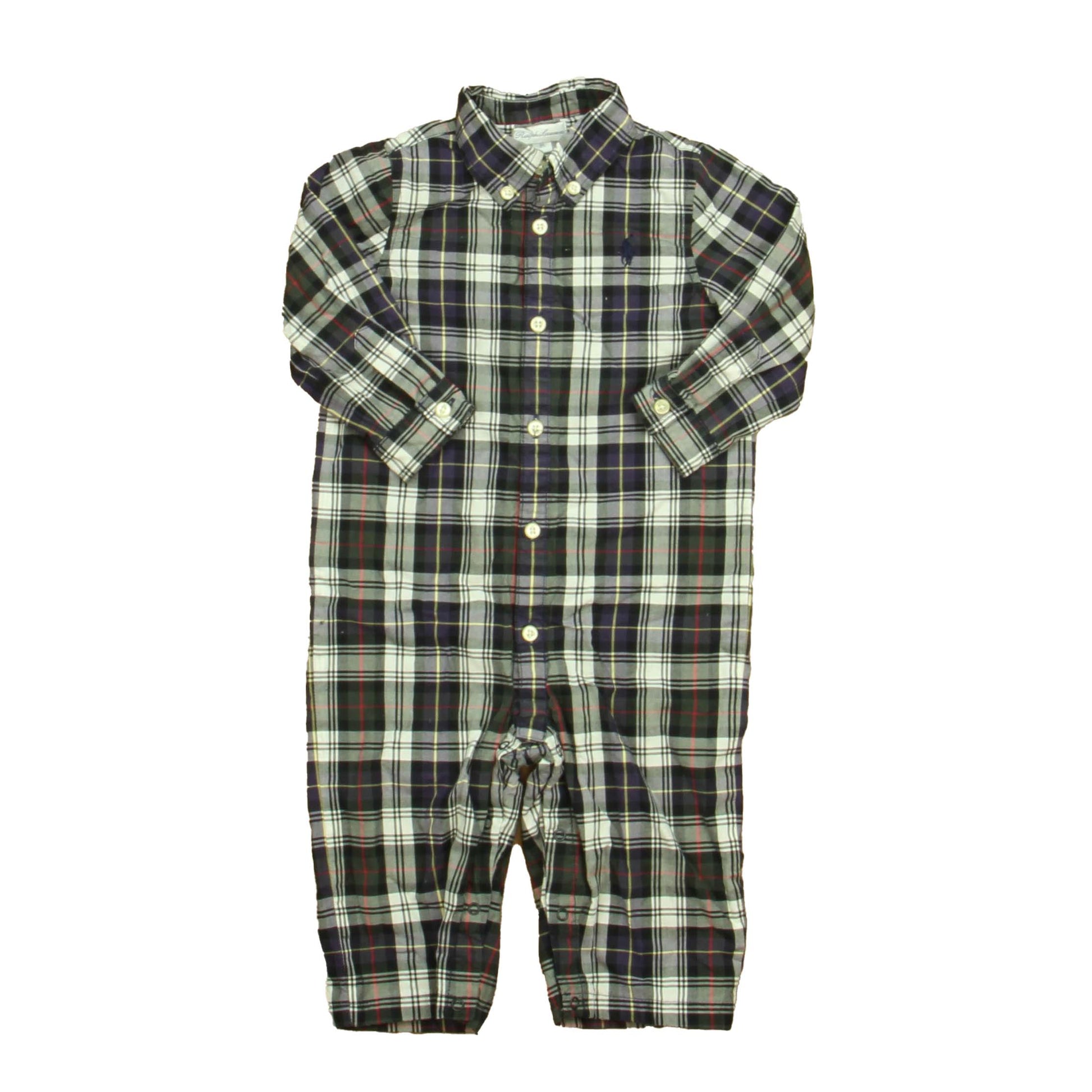 Ralph Lauren Boys Navy Plaid Long Sleeve Outfit Size: 9 Months Navy Plaid