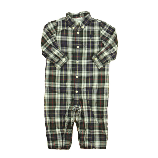 Ralph Lauren Boys Navy Plaid Long Sleeve Outfit Size: 9 Months Navy Plaid