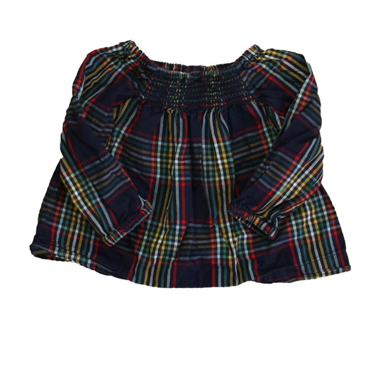 Hanna Andersson Girls Navy Plaid Blouse Size: 6-12 Months Navy Plaid