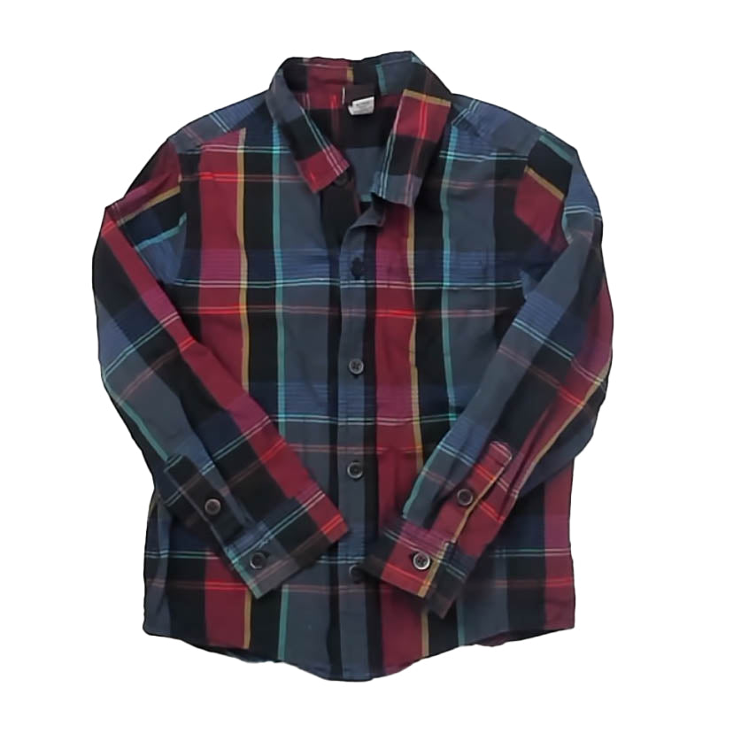 Tea Collection Boys Navy Plaid Button Down Long Sleeve Size: 4T Navy Plaid