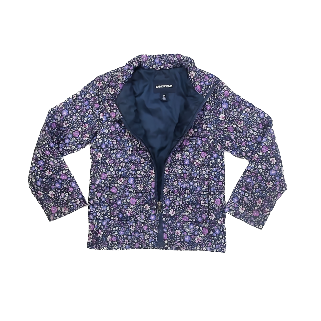 Lands' End Girls Navy | Purple Floral Winter Coat Size: 5-6 Years Navy | Purple Floral