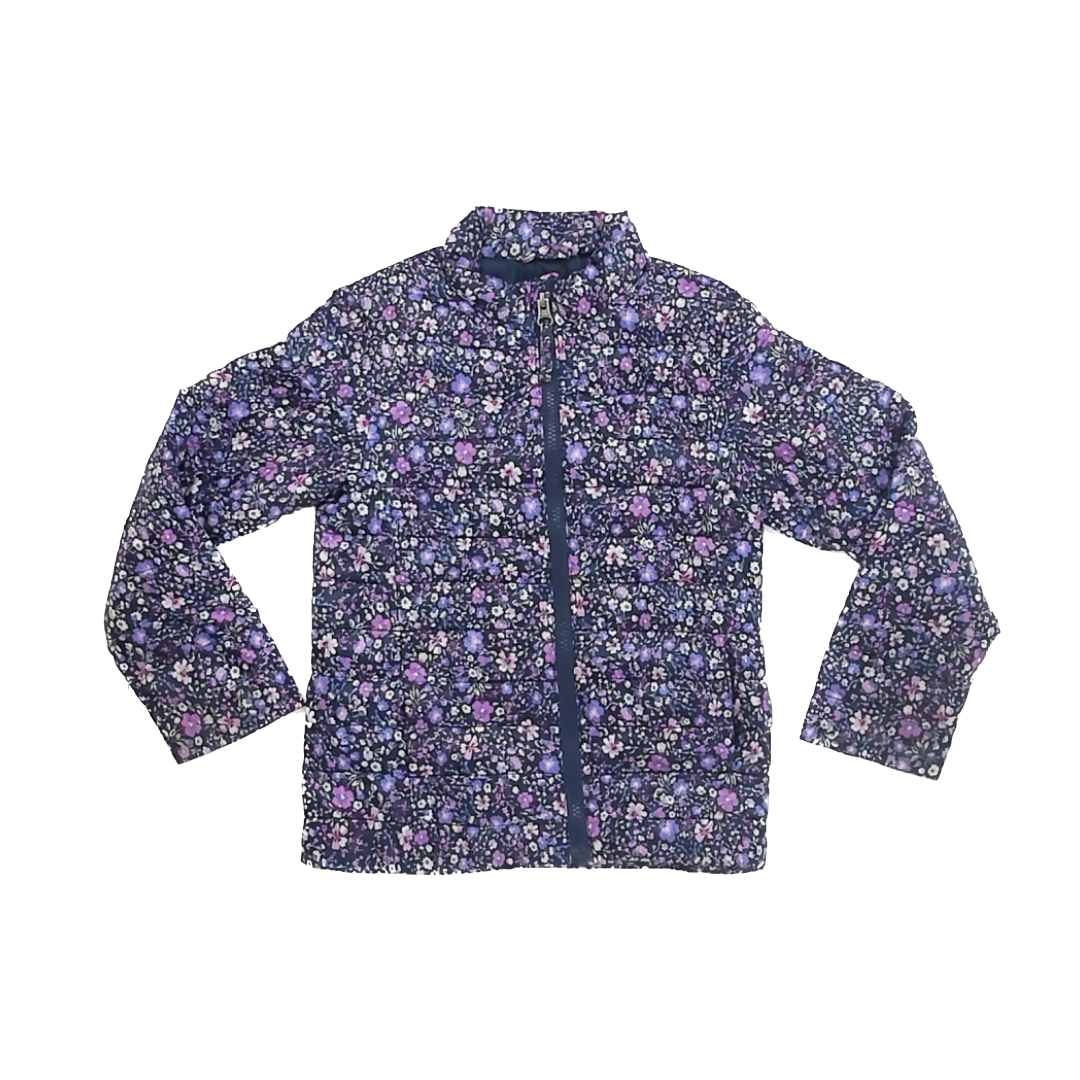 Lands' End Girls Navy | Purple Floral Winter Coat Size: 5-6 Years Navy | Purple Floral