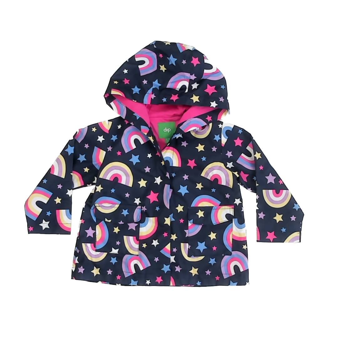 dip Girls Navy Rainbow Rain Coat Size: 12-18 Months Navy Rainbow