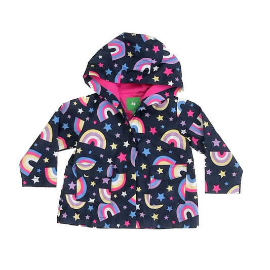 dip Girls Navy Rainbow Rain Coat Size: 12-18 Months Navy Rainbow