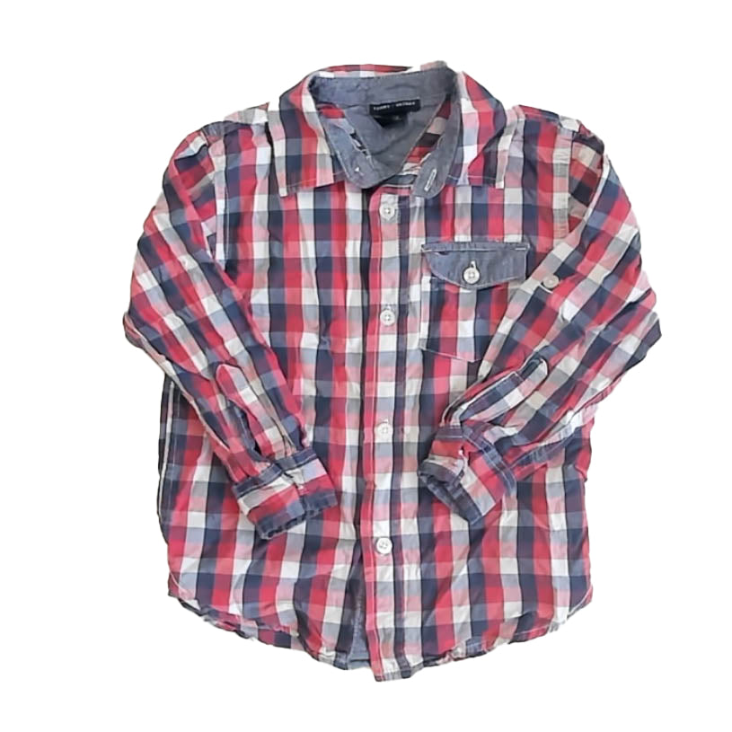 Tommy Hilfiger Boys Navy | Red Check Button Down Long Sleeve Size: 4T Navy | Red Check