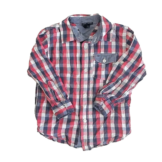 Tommy Hilfiger Boys Navy | Red Check Button Down Long Sleeve Size: 4T Navy | Red Check
