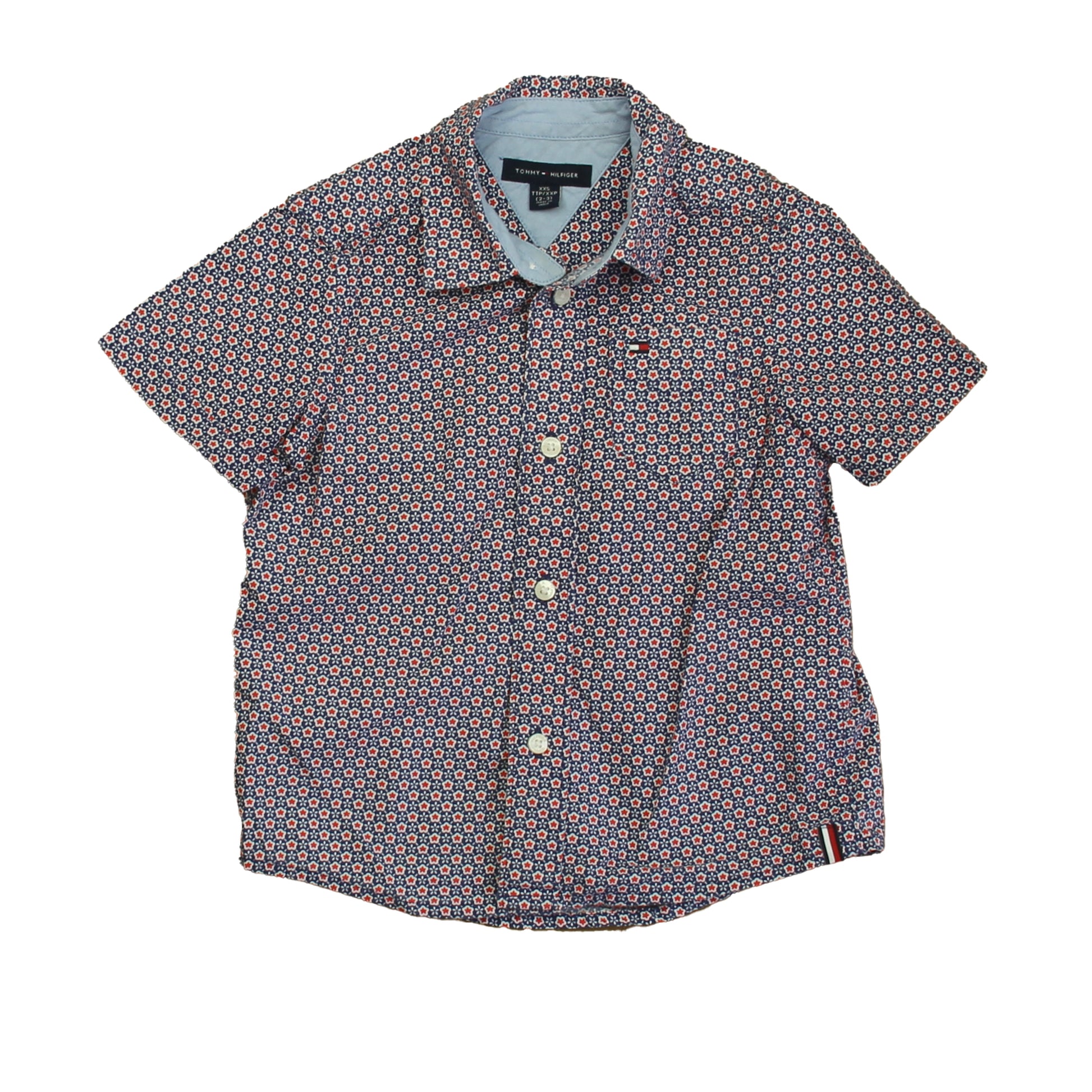 Tommy Hilfiger Boys Navy | Red Foral Button Down Short Sleeve Size: 2-3T Navy | Red Foral