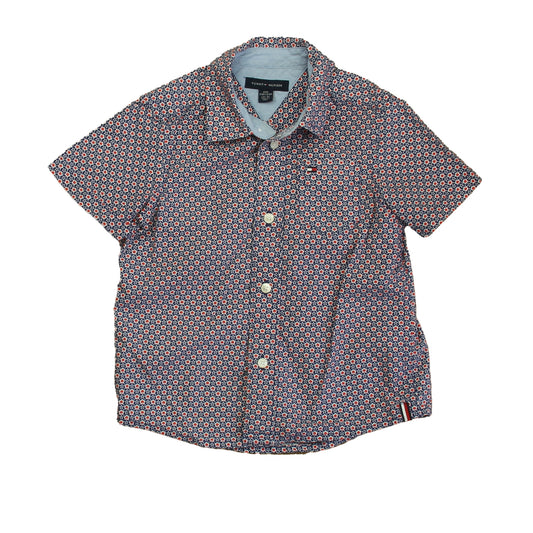 Tommy Hilfiger Boys Navy | Red Foral Button Down Short Sleeve Size: 2-3T Navy | Red Foral