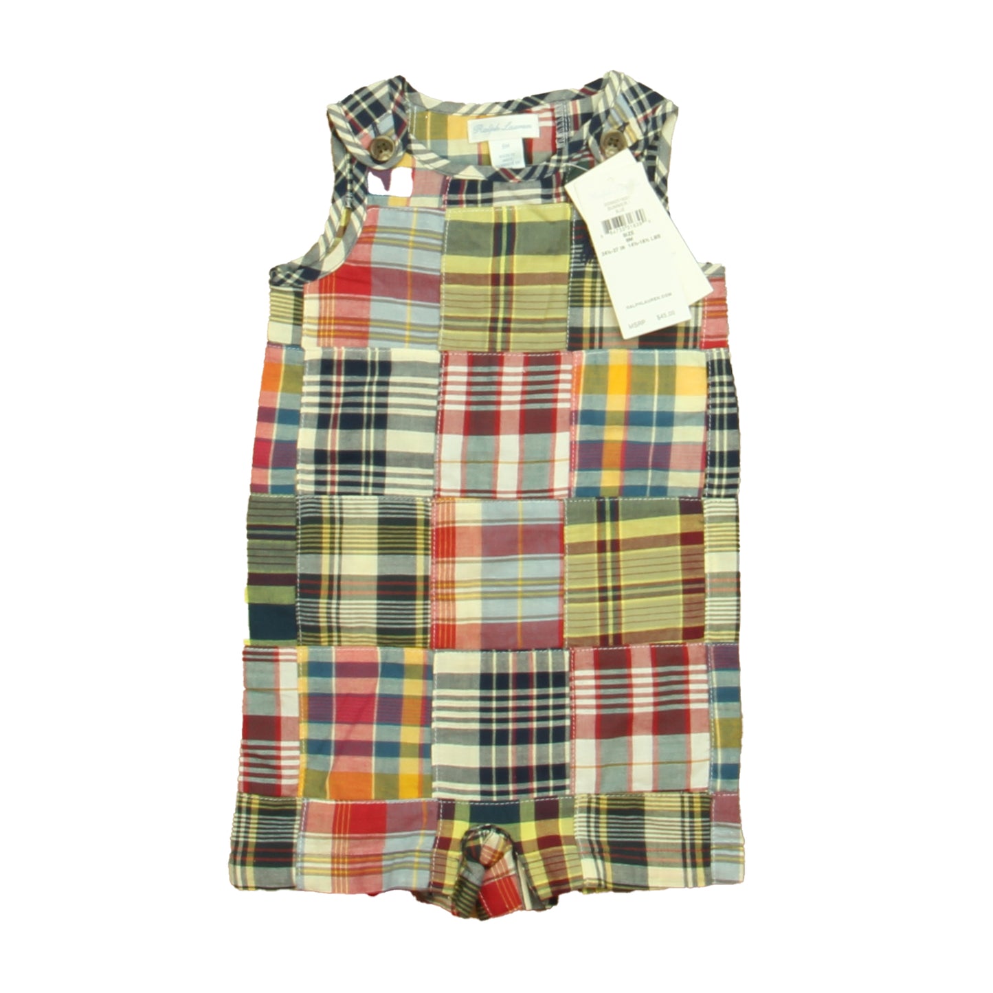 Ralph Lauren Boys Navy | Red Plaid Romper Size: 6 Months Navy | Red Plaid