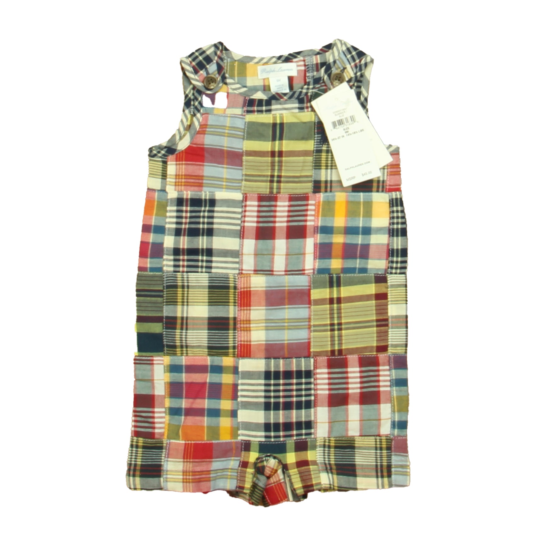 Ralph Lauren Boys Navy | Red Plaid Romper Size: 6 Months Navy | Red Plaid