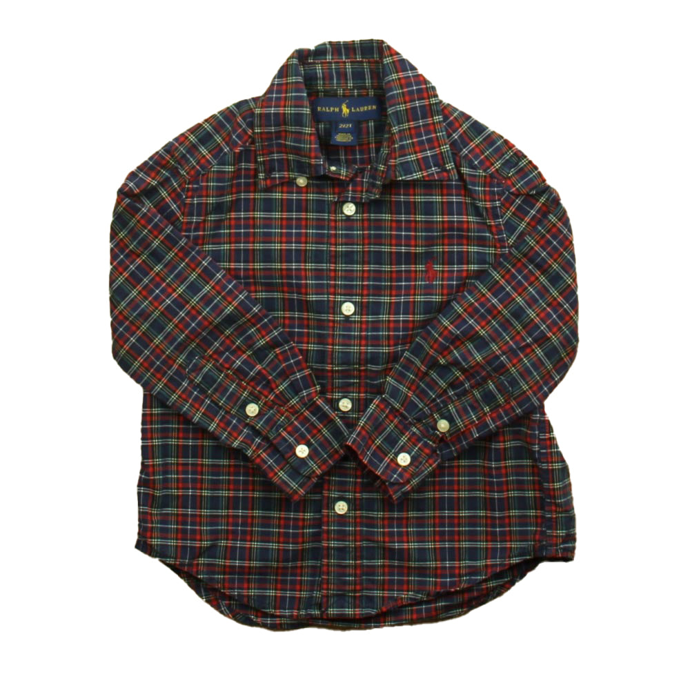 Ralph Lauren Boys Navy | Red Plaid Button Down Long Sleeve Size: 2T Navy | Red Plaid
