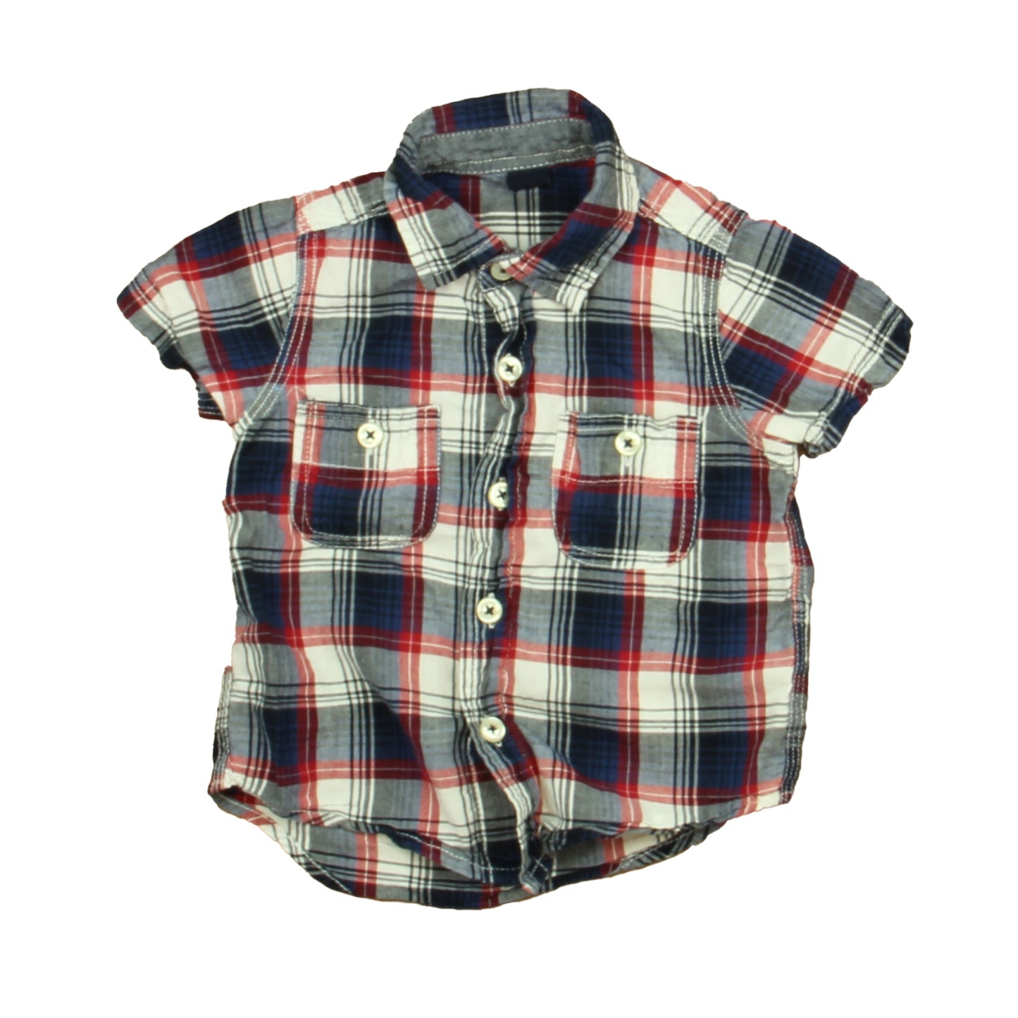 Gap Boys Navy | Red Plaid Button Down Short Sleeve Size: 6-12 Months Navy | Red Plaid