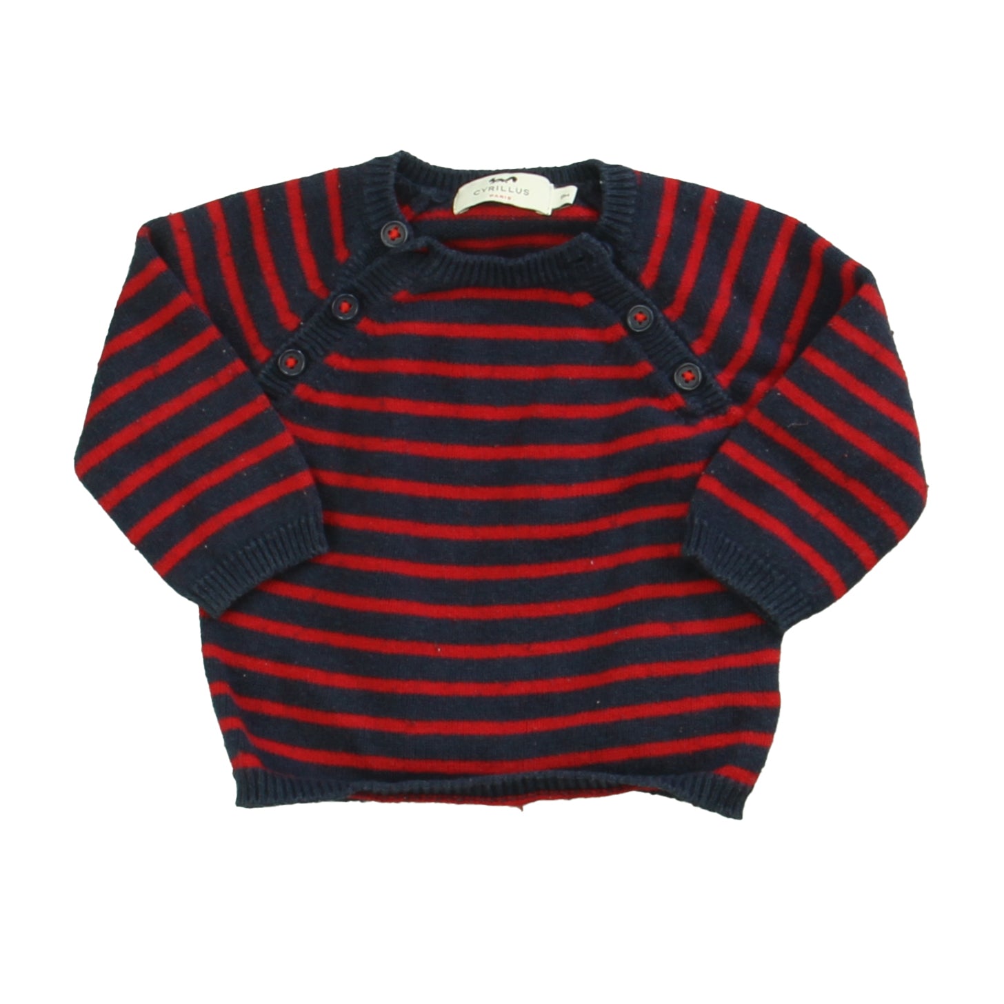 Cyrillus Boys Navy | Red Stripe Sweater Size: 9 Months Navy | Red Stripe