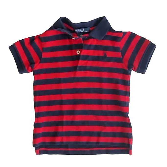 Ralph Lauren Boys Navy | Red Stripe Polo Shirt Size: 18 Months Navy | Red Stripe