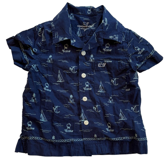 Vineyard Vines Boys Navy Sailboats Button Down Short Sleeve Size: 2T Navy Sailboats