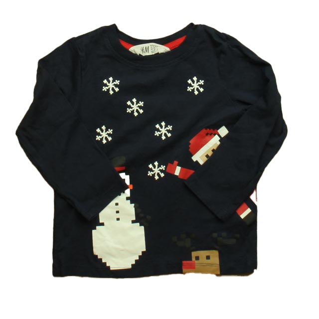 H&M Boys Navy Santa Long Sleeve T-Shirt Size: 18-24 Months Navy Santa