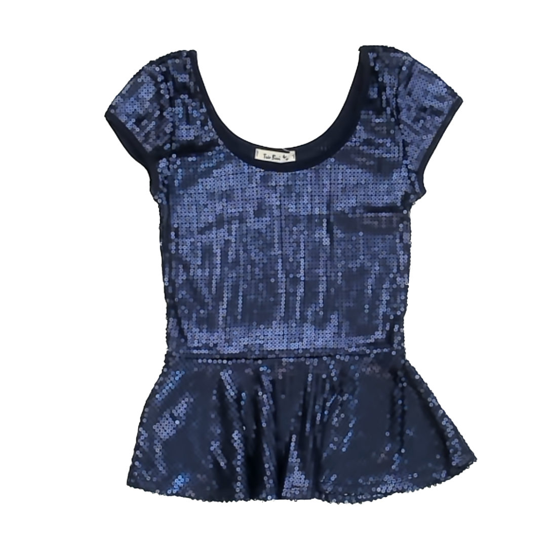 Tres Bien Girls Navy Sequin Short Sleeve Shirt Size: Adult S* Navy Sequin