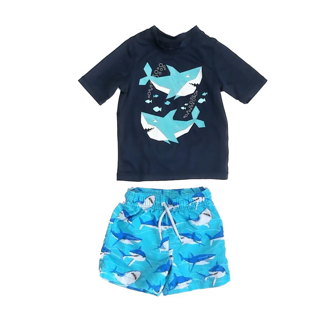 Children's Place Boys Navy Sharks 2-piece Swimsuit Size: 3T Navy Sharks