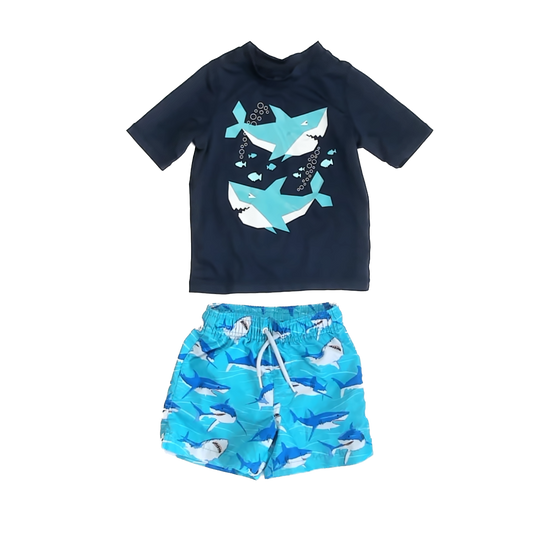 Children's Place Boys Navy Sharks 2-piece Swimsuit Size: 3T Navy Sharks