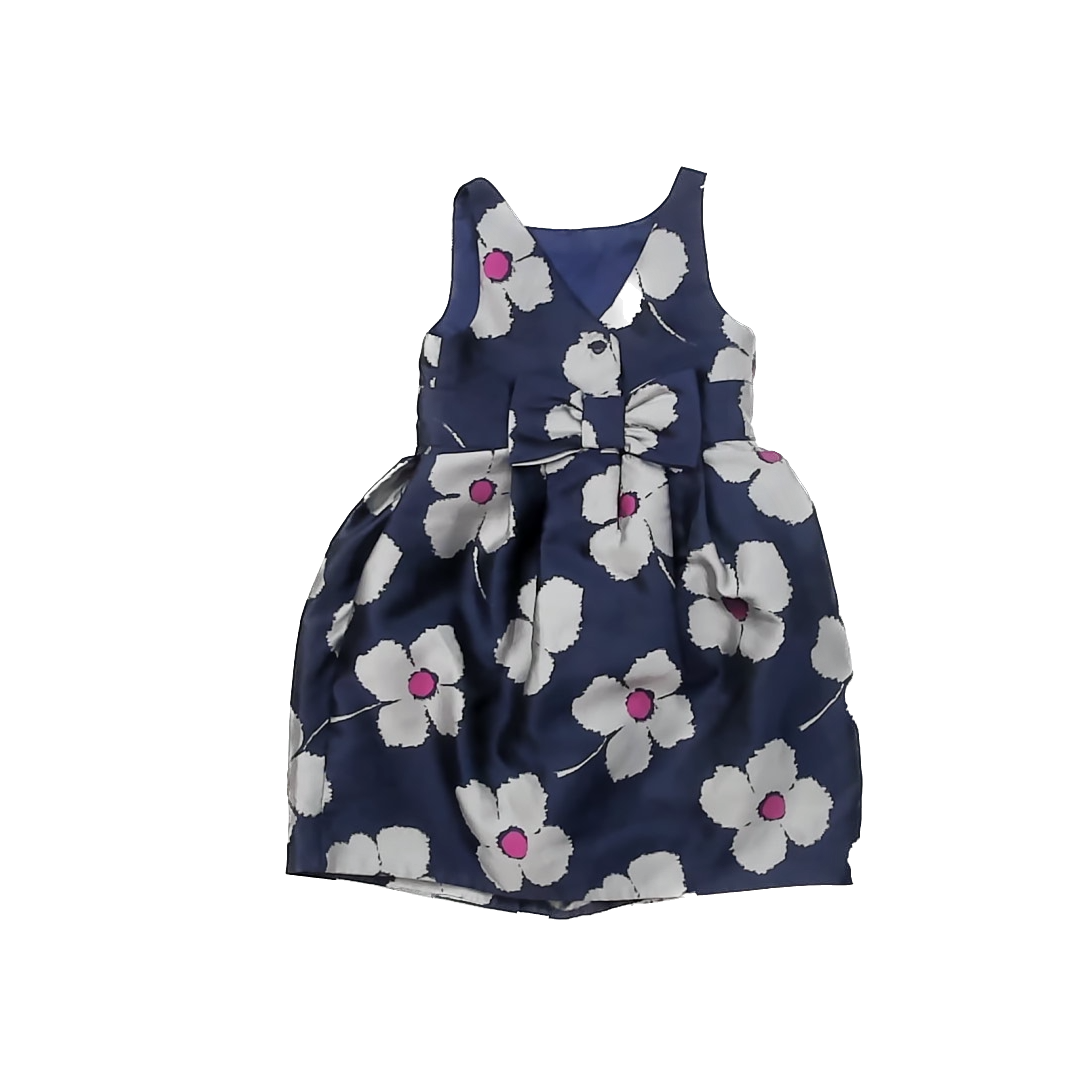 Janie and Jack Girls Navy | Silver Floral | Pink Dress Size: 3T Navy | Silver Floral | Pink