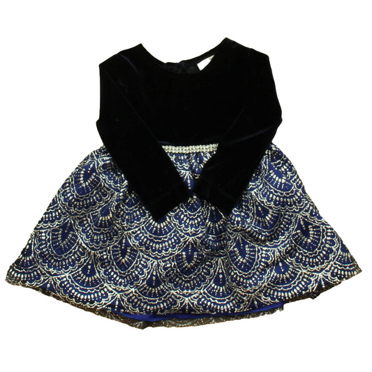 Rare Editions Girls Navy | Silver Special Occasion Dress Size: 12 Months Navy | Silver