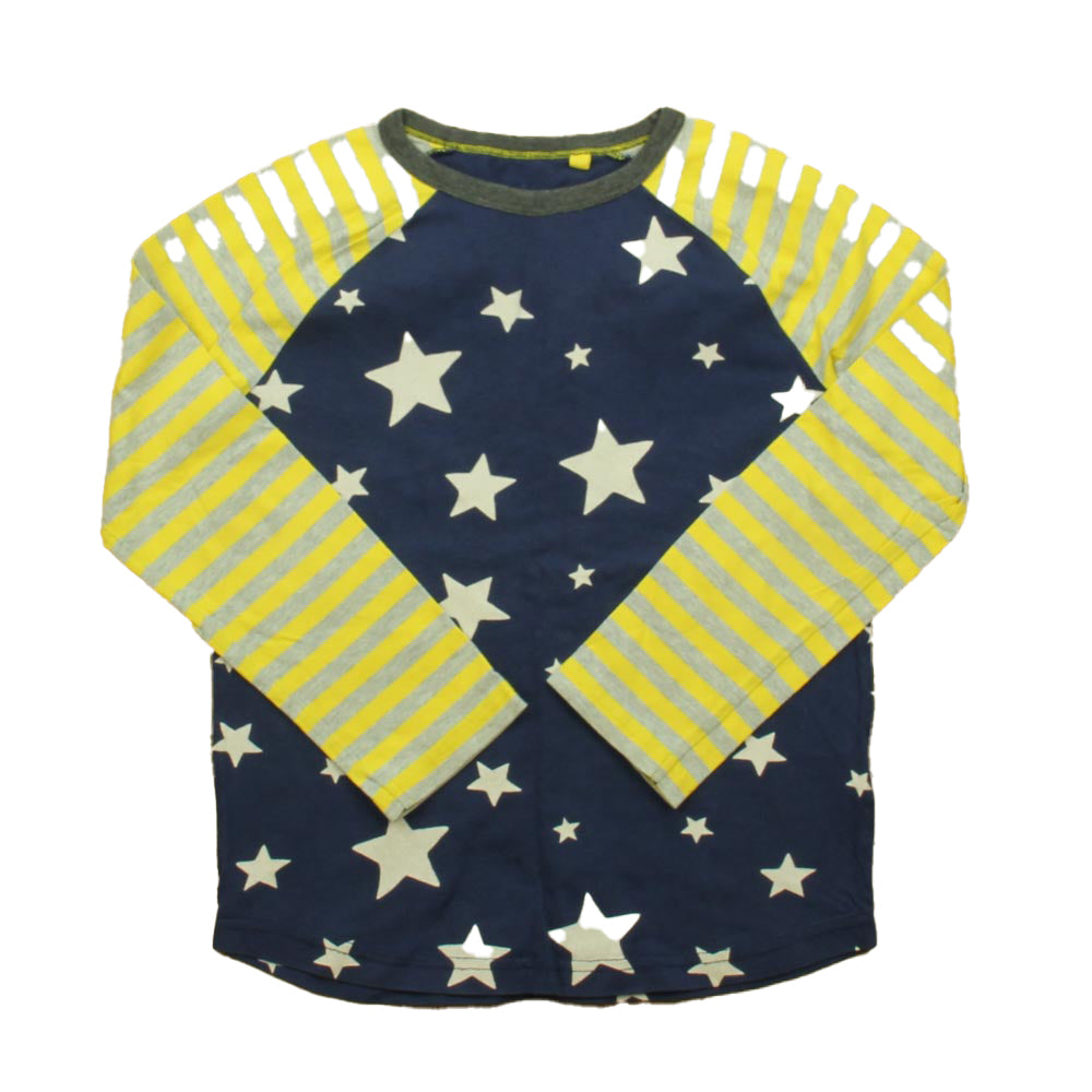 Boden Girls Navy Stars | Yellow Stripe Long Sleeve T-Shirt Size: 7-8 Years