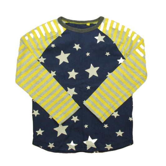 Boden Girls Navy Stars | Yellow Stripe Long Sleeve T-Shirt Size: 7-8 Years