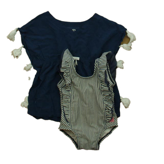 Ruffle Butts Girls Navy Stripe 1-piece Swimsuit Size: 3-6 Months Navy Stripe