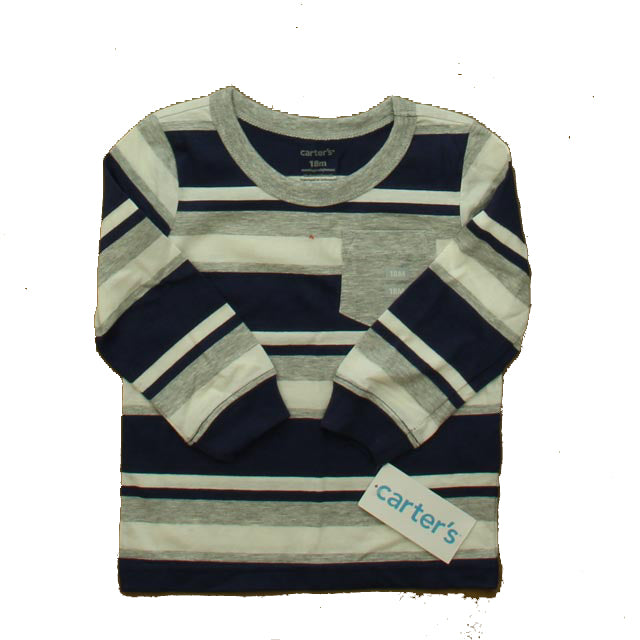 Carter's Boys Navy Stripe Long Sleeve T-Shirt Size: 18 Months