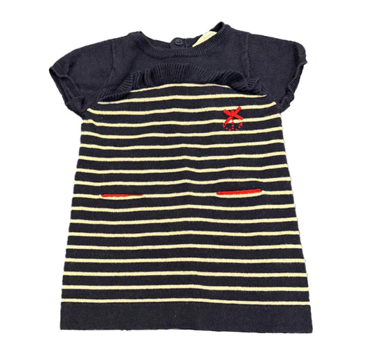 Jacadi Girls Navy Stripe Sweater Dress Size: 12 Months