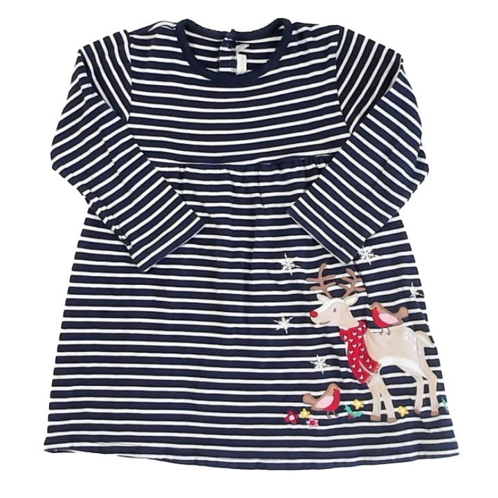 JoJo Maman Bebe Girls Navy Stripe Dress Size: 5-6 Years Navy Stripe